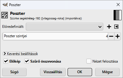 A Poszter ablaka: 4 szint, Szűrő összevonása bekapcsolva.