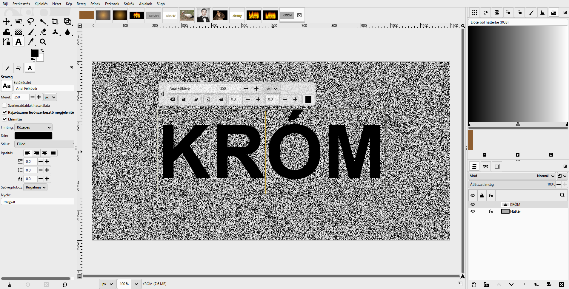 KRÓM, Arial Félkövér 250 px, fekete, a kép közepén.