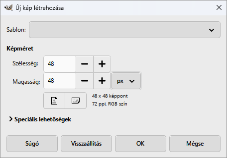 Az Új kép ablak: 48 × 48 képpont, a rács csempéje.